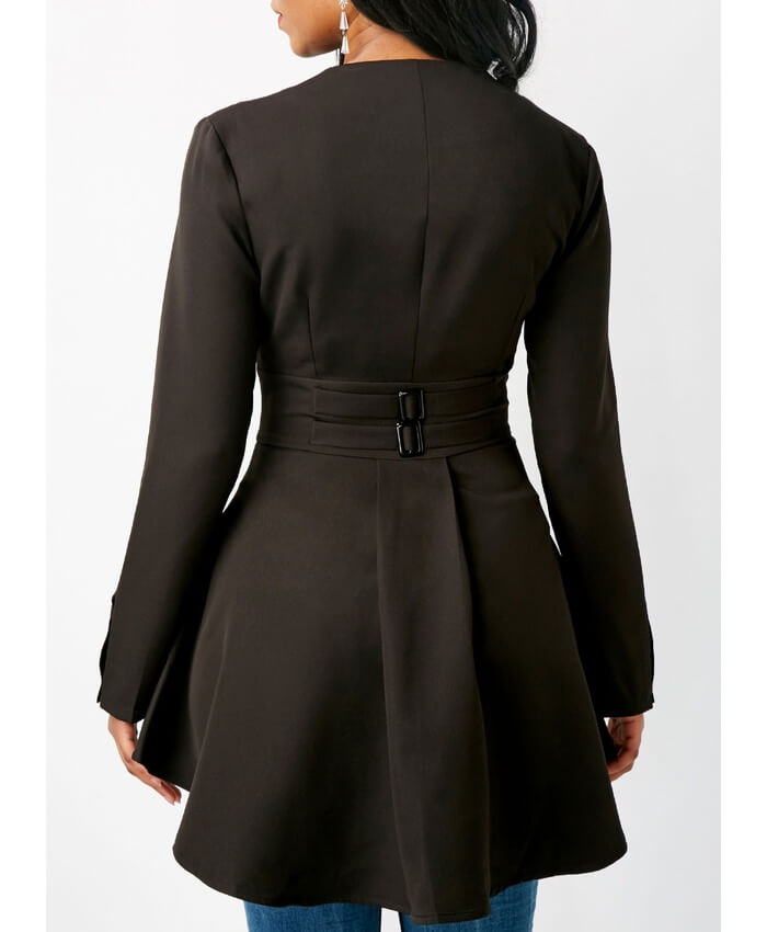 Button Up Asymmetric Hem Black Blouse